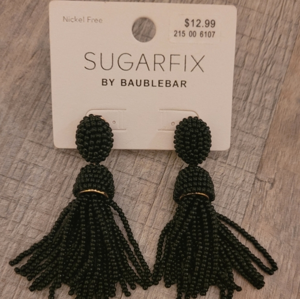 New with Tags Black Beaded Tassel Earrings